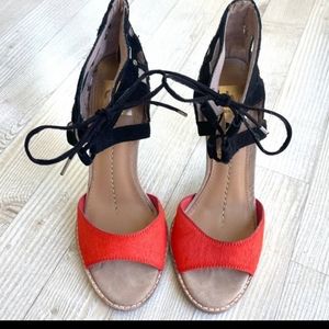 DV by Dolce Vita Danilo Leather and Calf Hair Heel | Black/Orange Size 6